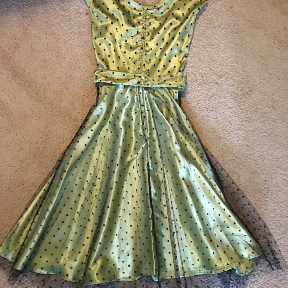 Vintage inspired green with black pock-a-dot dress